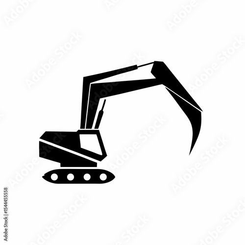 Excavator Icon Side View of a Tracked Excavator Vector Silhouette Flat Icon Design