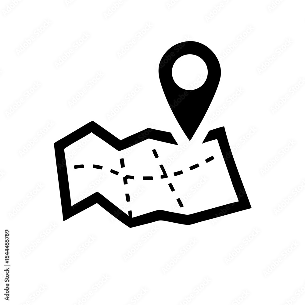 Site Map Icon Paper Map Icon with Location Pin Vector Silhouette Flat Icon Design