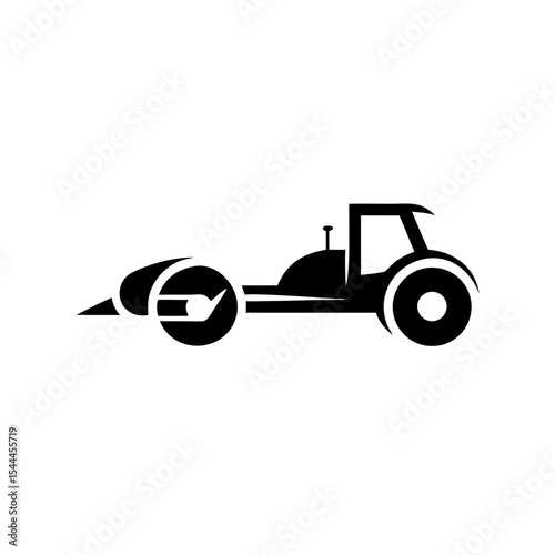 Road Roller Icon Side View of a Steamroller with Drum Vector Silhouette Flat Icon Design