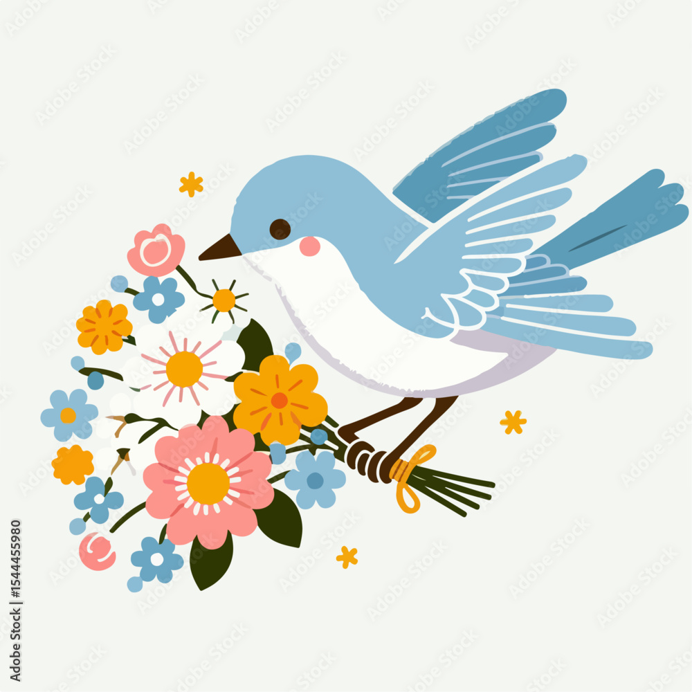 Fototapeta premium illustration of a bird carrying flowers