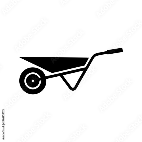 Wheelbarrow Icon Side View of a Single Wheel Barrow Vector Silhouette Flat Icon Design