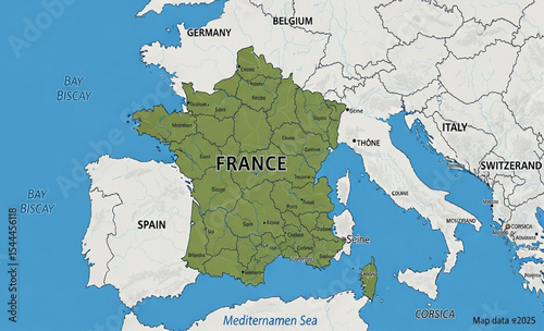 Geographic map of France in Europe
