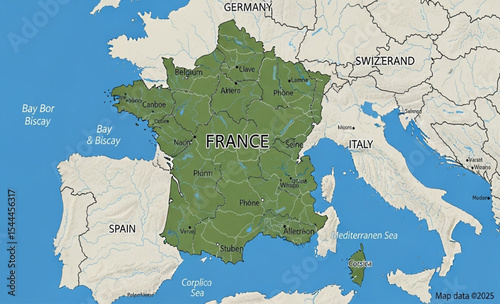France highlighted on a map of Europe
