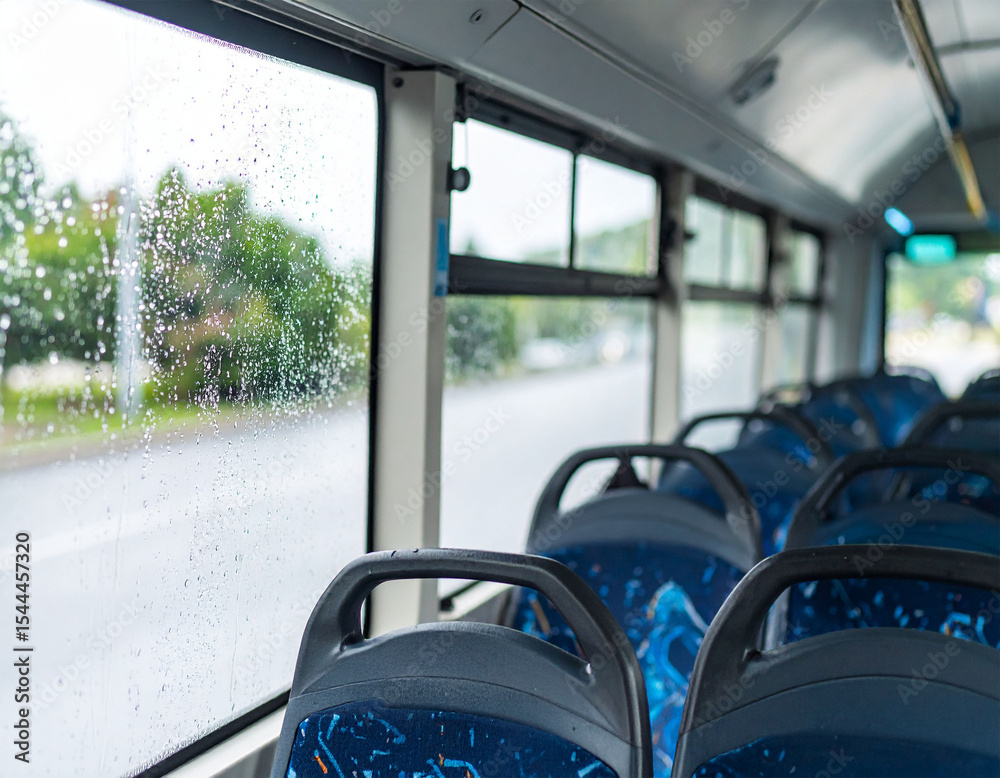 Fototapeta premium from inside the bus, up close the bus windows are fogged up