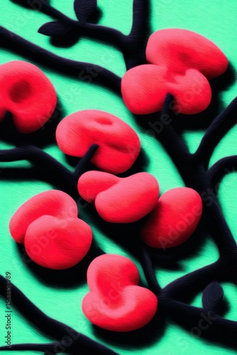 Red Corpuscles on Green Background Branch Art