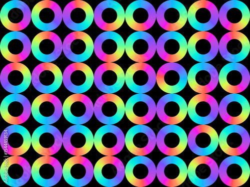 Abstract illustration background. Colorful gradient donut shape on black background.