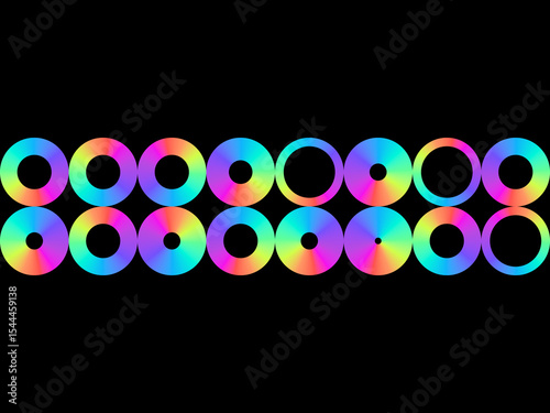 Abstract illustration background. Colorful gradient donut shape on black background.