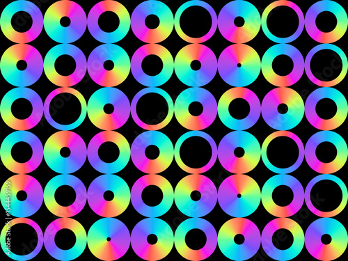 Abstract illustration background. Colorful gradient donut shape on black background.