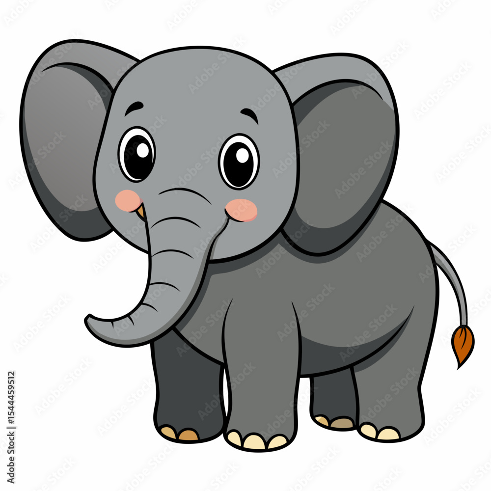 Naklejka premium Illustration of a cute cartoon elephant with big ears and a small tail standing on its feet gently created with generated ai