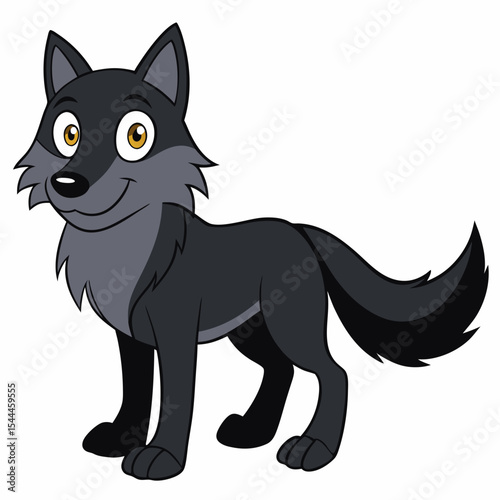 Cartoon wolf standing with a friendly expression and golden eyes looking forward on a white background created with generated ai