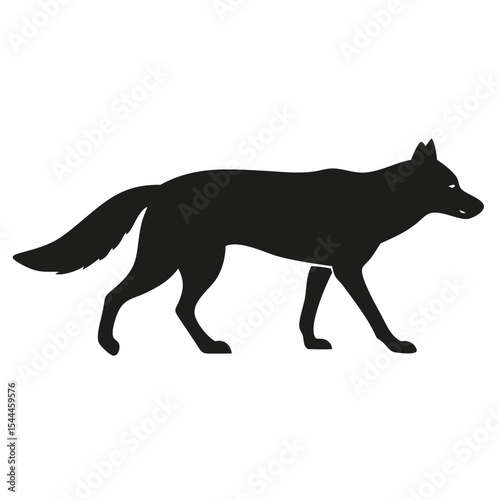 Silhouette of a wolf walking with its tail extended and ears perked on a white background image view created with generated ai