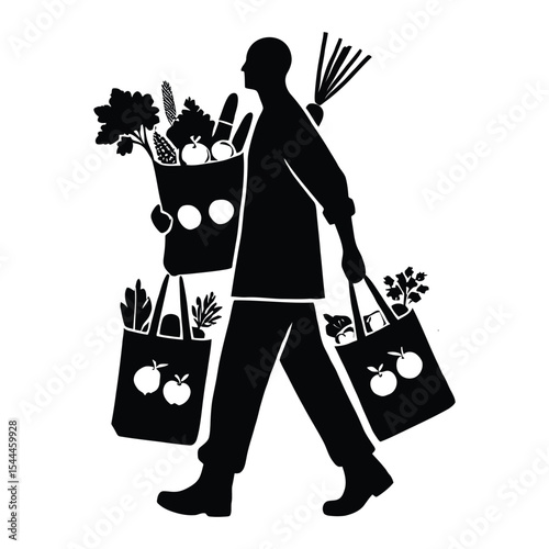 Person carrying grocery bags silhouette illustration