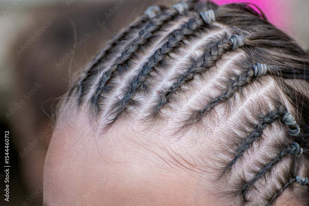 Obraz premium Detailed View of a Protective Braided Hairstyle.