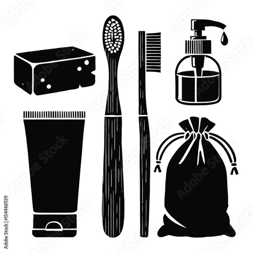 Bathroom essentials silhouette icons set graphic design silhouette