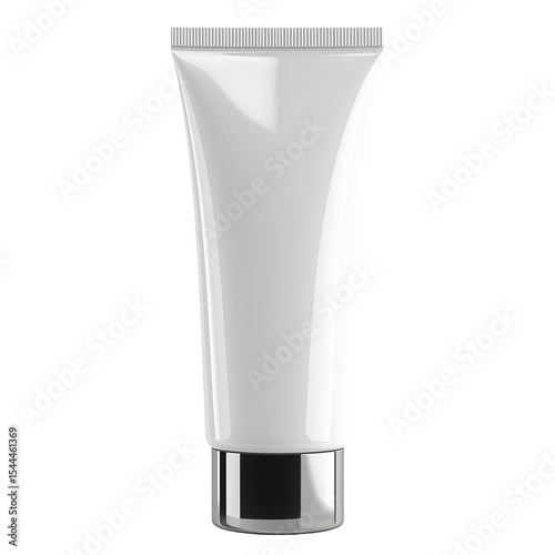 Presentation of a white tube with a shiny silver cap on a background isolated on transparent background