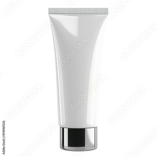 A white tube with a silver cap on a plain backdrop for product display isolated on transparent background