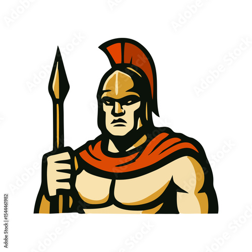 Spartan vector warrior design for ancient battle character, gladiator mascot logo, helmet symbol art, roman soldier armor illustration for esport or branding