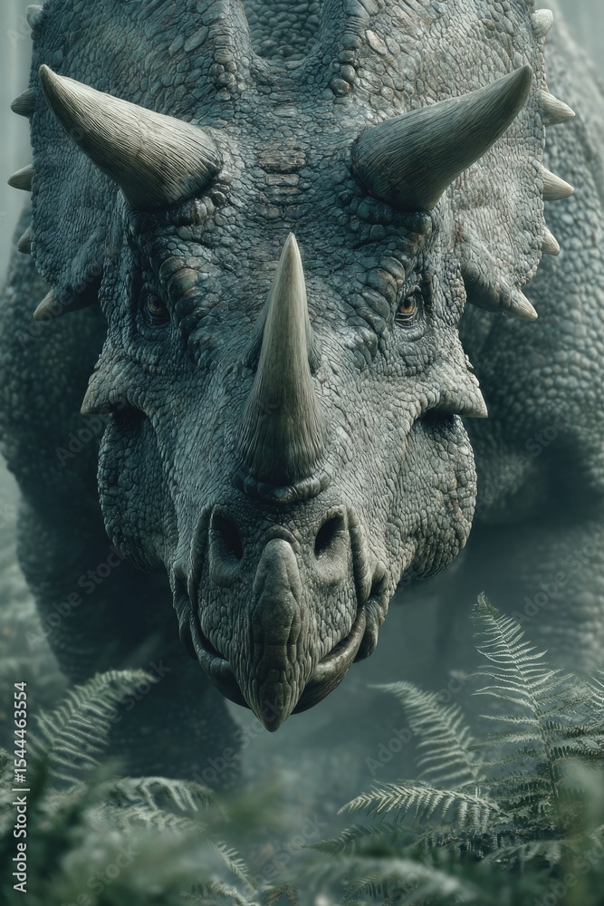 Fototapeta premium Majestic dinosaur emerges from dense foliage, showcasing impress