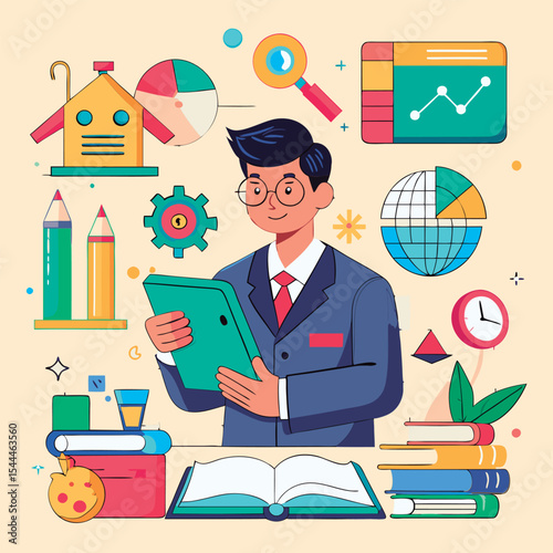 Businessman using tablet for global analysis.