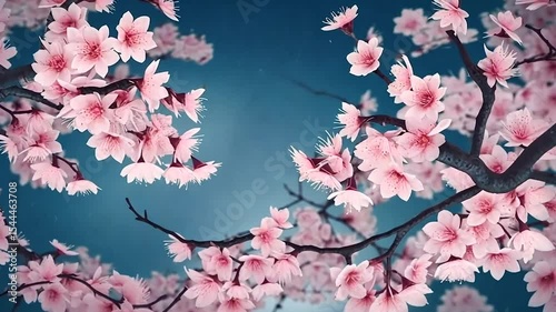 sakura flowers on blue background	
