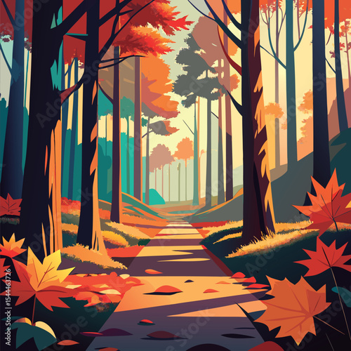 Autumn forest path. colorful and serene.