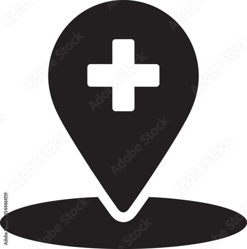 Medical Location Pin Icon Vector Black Silhouette