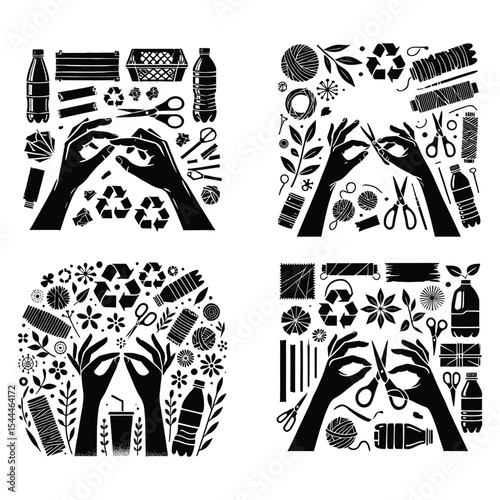 Upcycled crafts recycling silhouette illustration