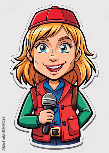 Vector illustration of a Smiling reporter with microphone.