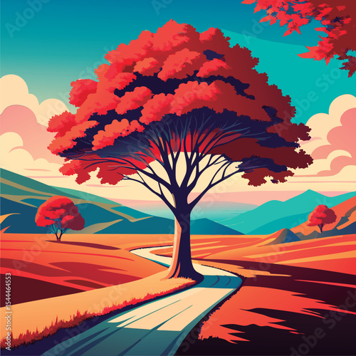 Autumn road through vibrant landscape.