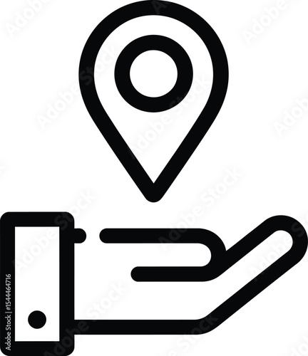Location Service Icon – Hand with Map Pin in Outline Style