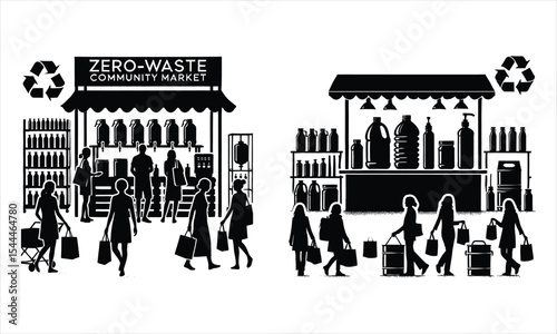 Zero waste community market silhouette illustration