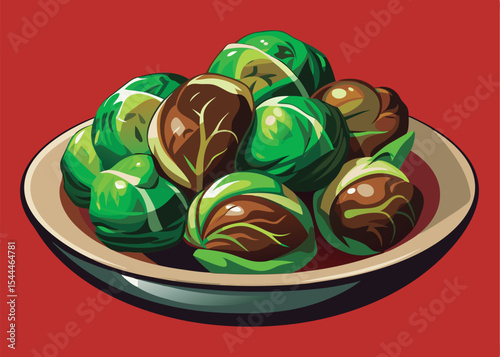 Roasted brussels sprouts in a plate.