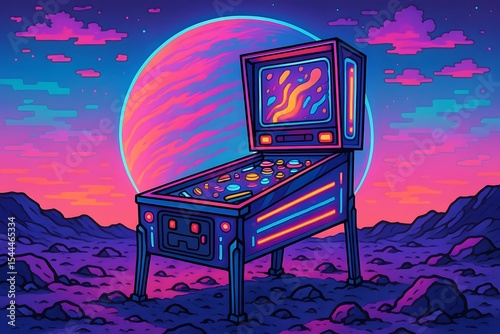 Retro Arcade Pinball: Neon Cosmic Gaming Adventure