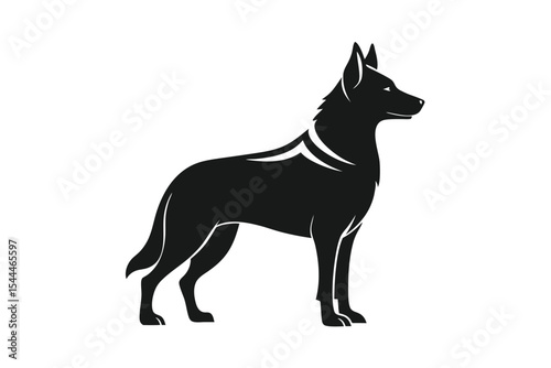 Elegant Black Silhouette of a Standing Belgian Shepherd Dog on White