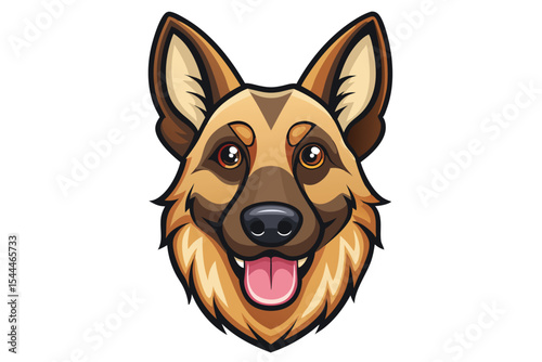 Cartoon German Shepherd Head with Happy Expression on a White Background
