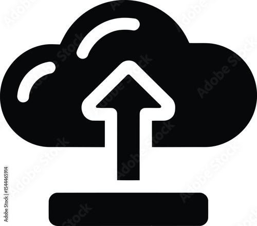 Upload Cloud Icon – Data Storage Symbol in Black Silhouette
