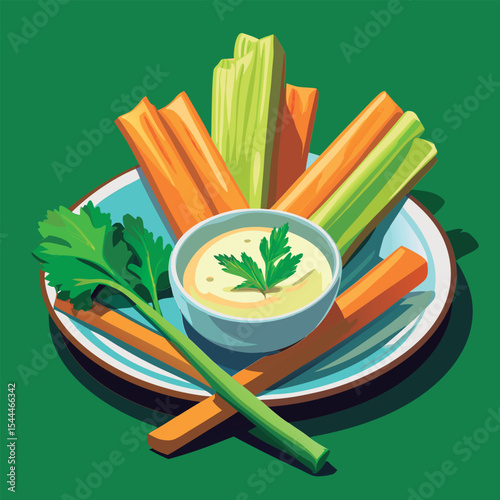 Celery and carrot sticks with dip.