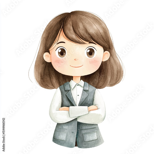 Watercolor Portrait of a Confident Young Girl in a Business Outfit