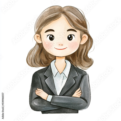 Watercolor Portrait of a Confident Businesswoman with Crossed Arms