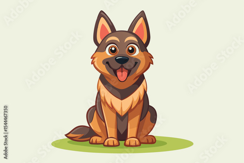 Cartoon German Shepherd Dog Sitting and Smiling with Tongue Out
