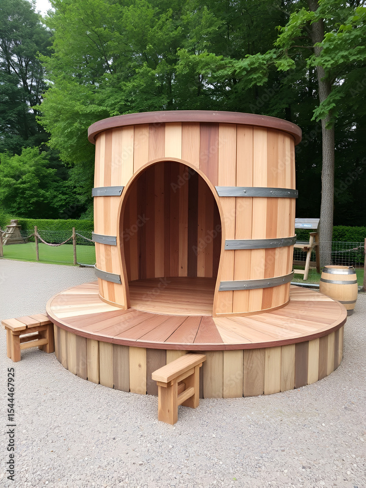 Naklejka premium Wooden Distellery Barrel Stage