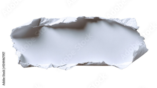 Torn Paper Reveal: A close-up of torn white paper reveals a blank space, offering a stark contrast and symbolizing various concepts like change, unveiling, or vulnerability.