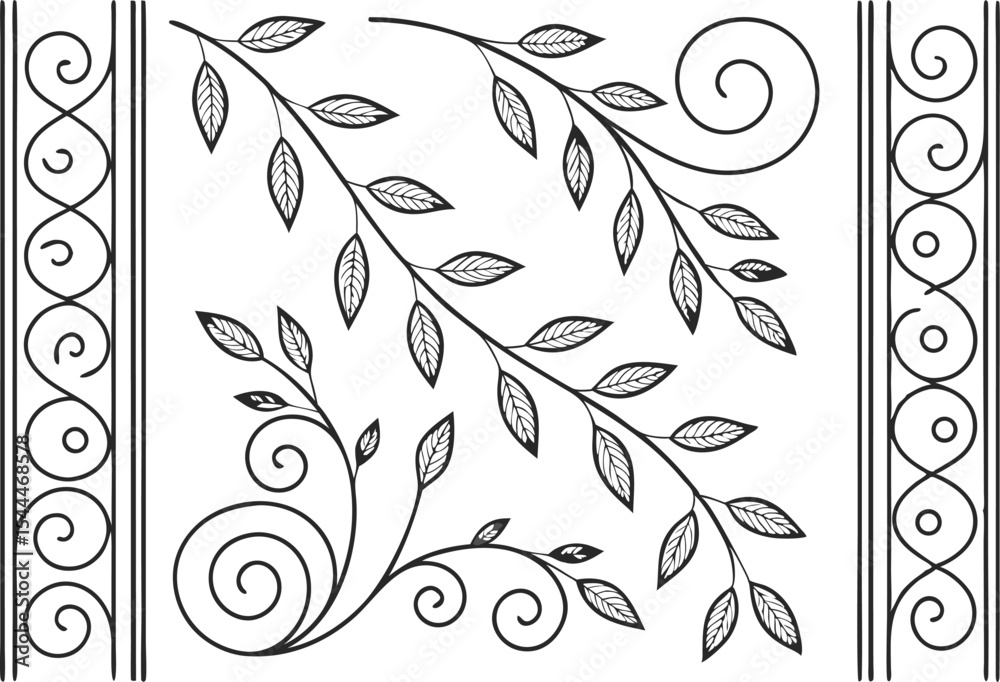 Fototapeta premium Elegant Leaf Border Design Collection for Nature Inspired Projects and Invitations. Decorative Leaf Border Designs Perfect for Cards Posters and Seasonal Templates. Botanical Leaf Border Set