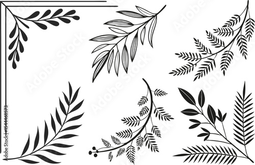 Elegant Leaf Border Design Collection for Nature Inspired Projects and Invitations. Decorative Leaf Border Designs Perfect for Cards Posters and Seasonal Templates. Botanical Leaf Border Set