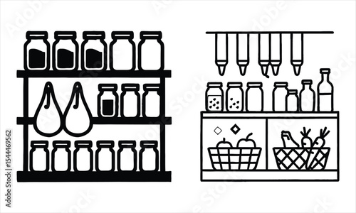 Pantry organization jars bottles and baskets silhouette