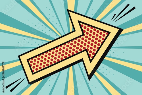 Bold Pop Art Arrow Vector with Halftone Dots and Comic Rays