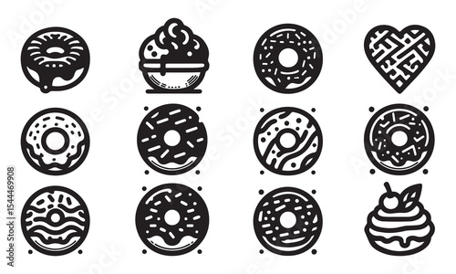 Donut silhouette icon set line art vector illustration 