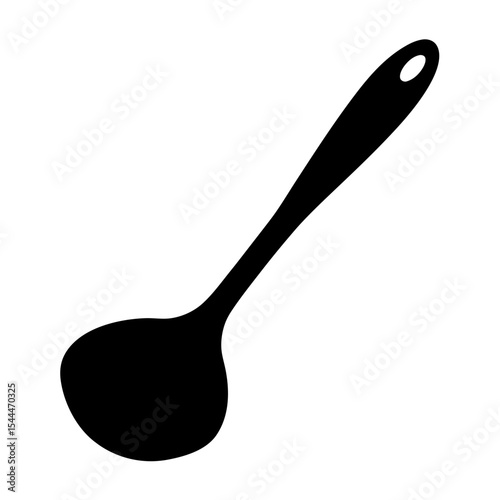 Simple black silhouette of a kitchen ladle with a rounded bowl and handle