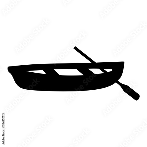 Silhouette of a small rowboat with an oar extending out of it