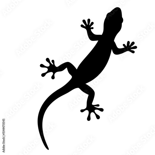 Black silhouette of gecko lizard with spread fingers climbing on a surface